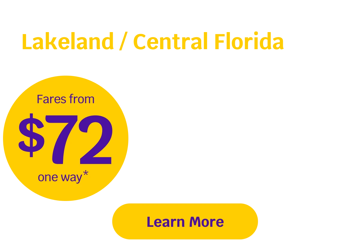 Announcing flights to Lakeland / Central Florida from New Haven, CT. Fares from $72 one way*