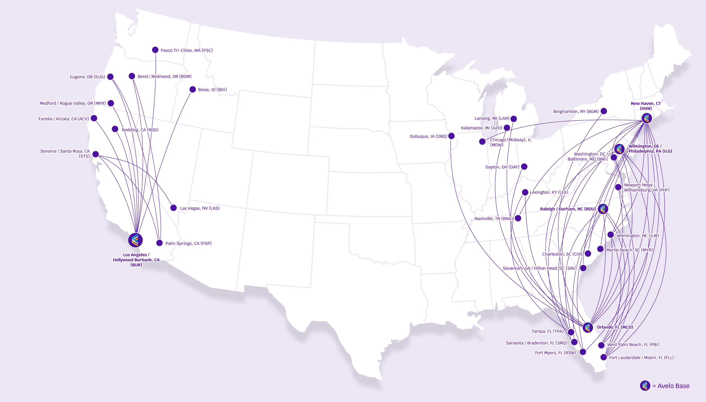 Avelo Airlines Route Map
