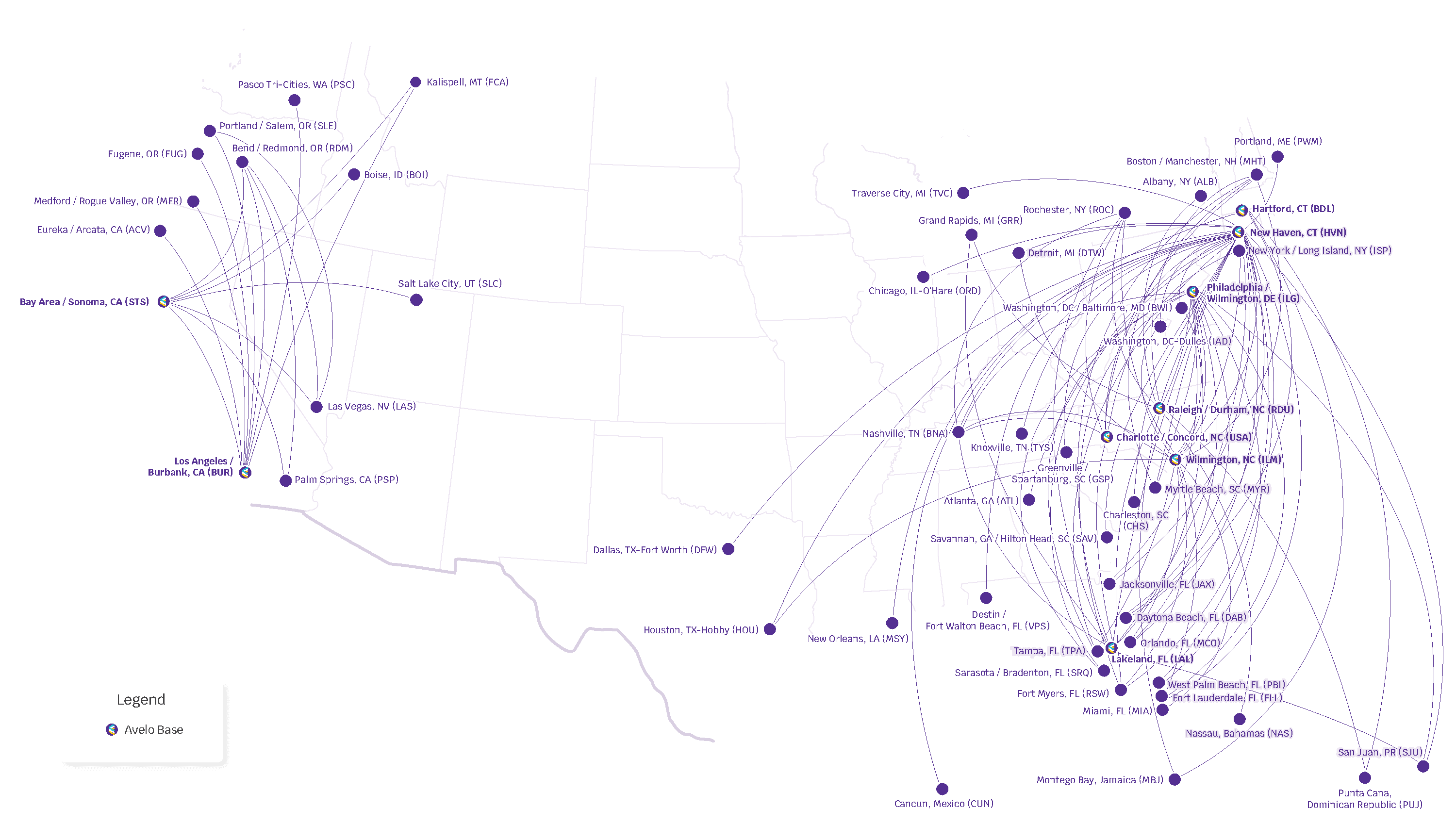 Avelo Route Map