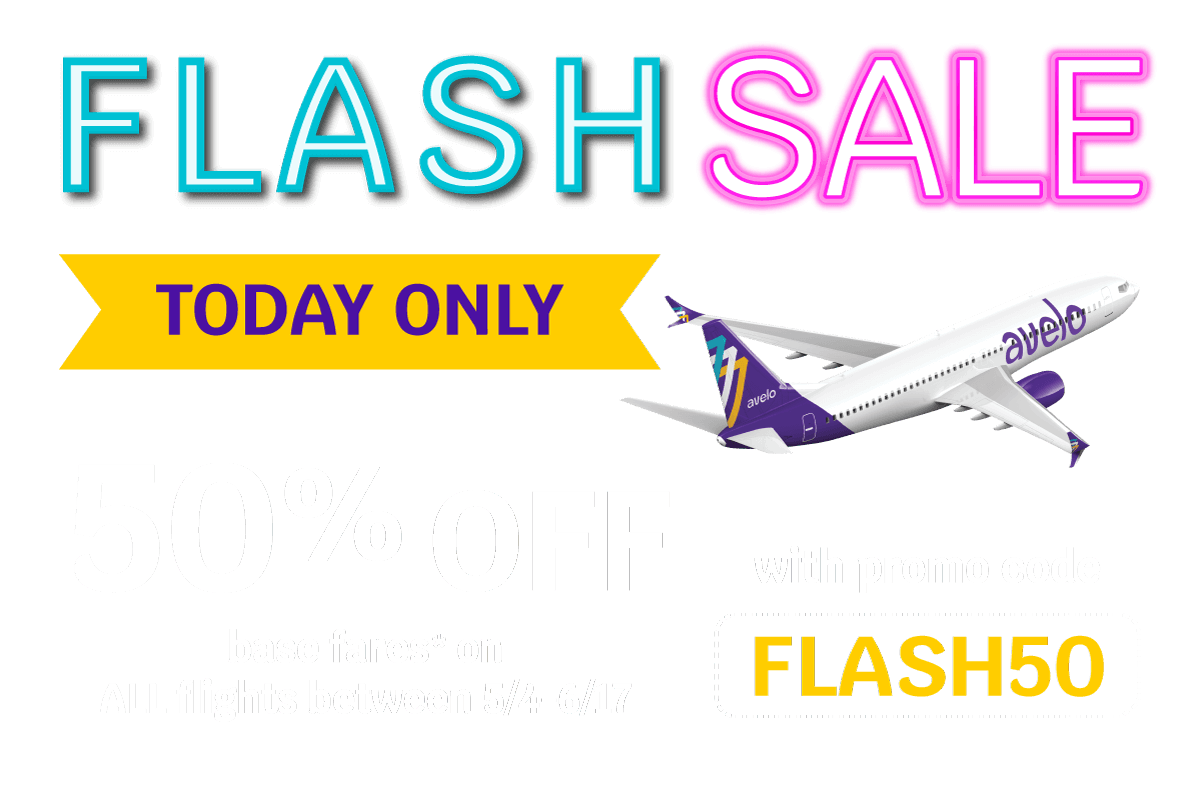 TODAY ONLY 50% off base fares ALL flights between 5/4 and 6/17 with promo code FLASH50