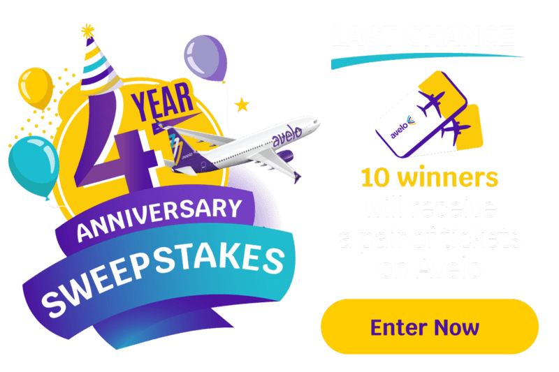 LAST CHANCE | 4 Year Anniversary Sweepstakes | 10 winners will receive a pair of tickets on Avelo