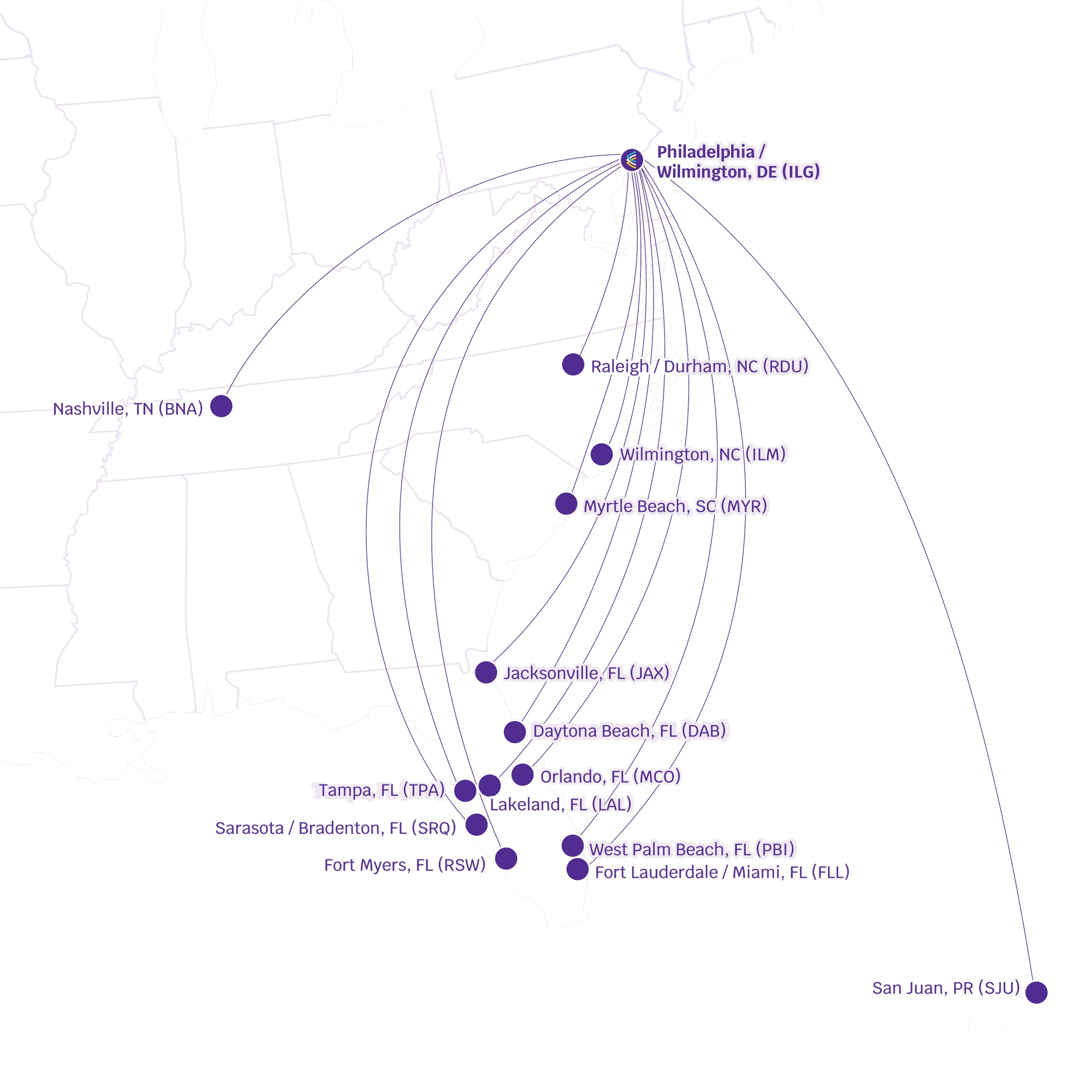 Avelo ILG Map Routes
