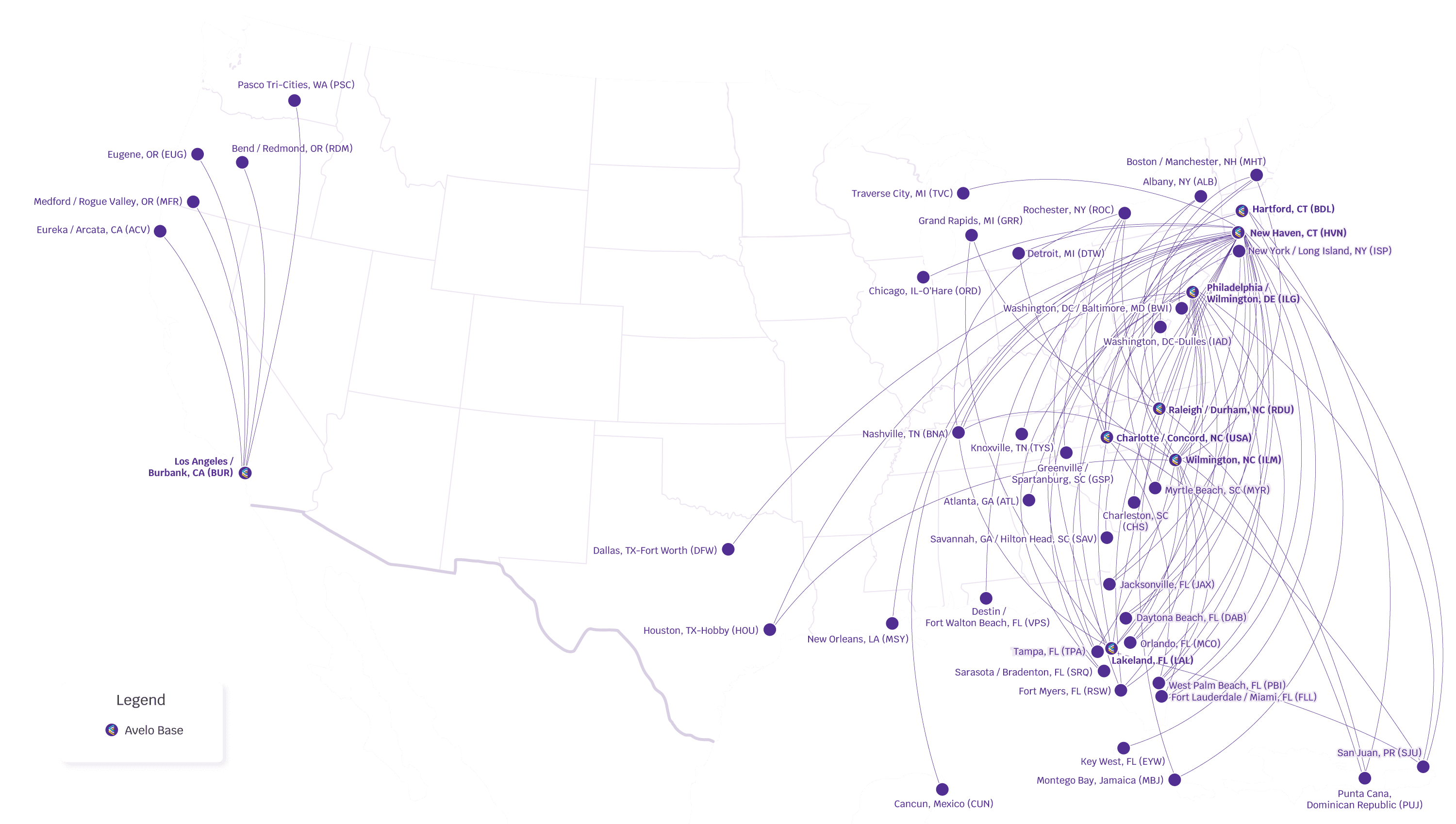 Avelo Route Map