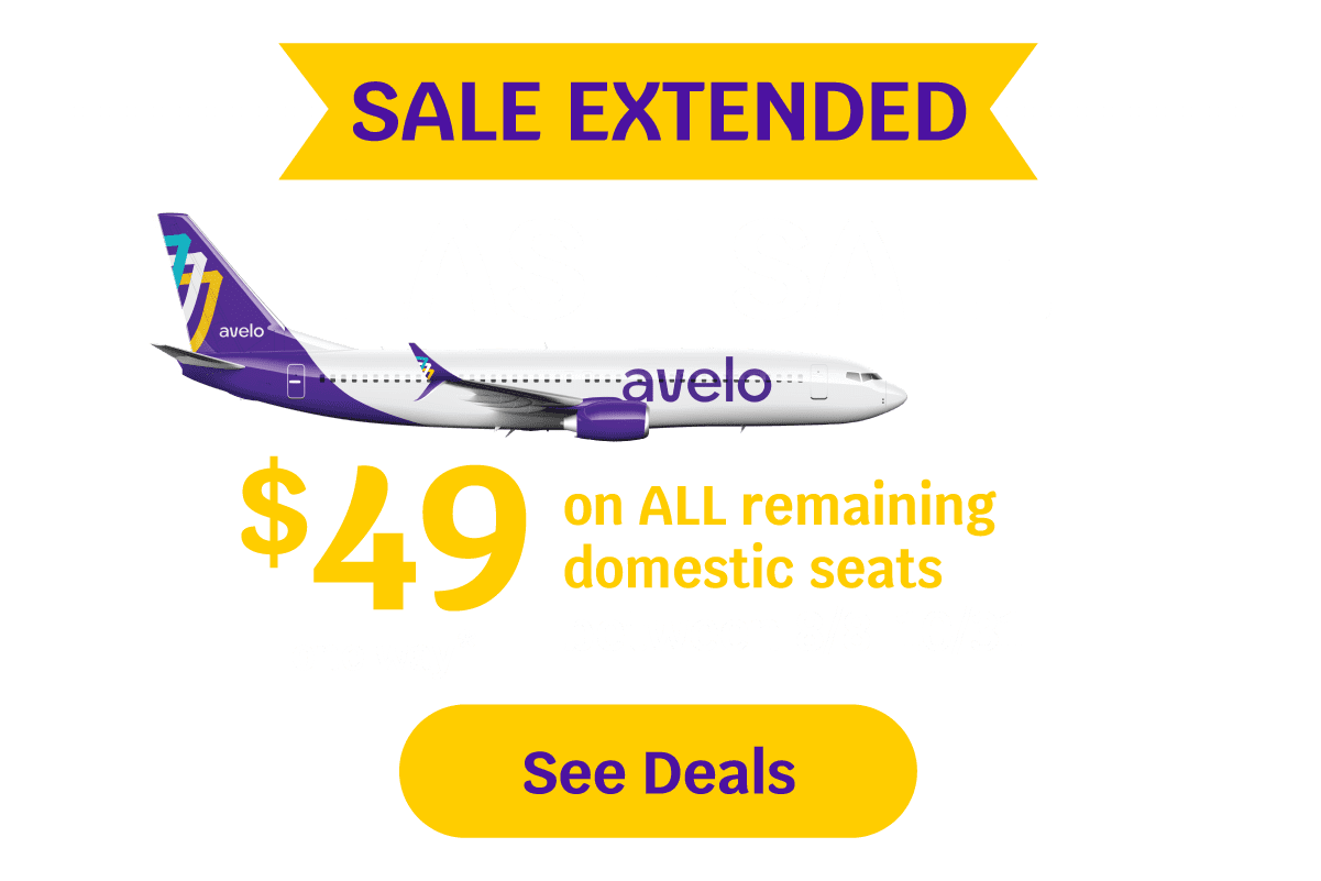 SALE EXTENDED | FLASH SALE | $49 one way* on ALL remaining domestic seats between 8/8 - 10/31 | See Deals