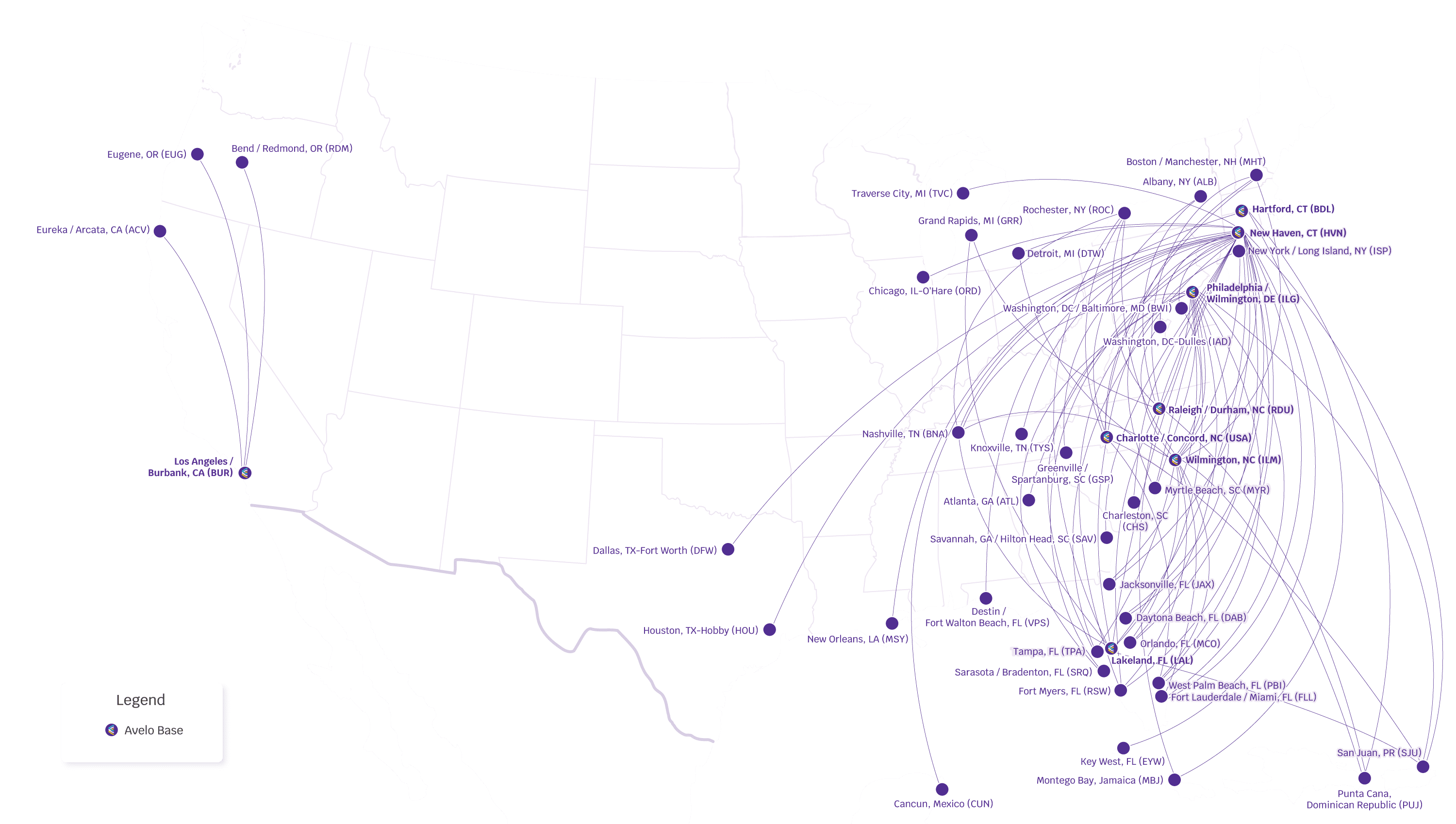 Avelo Route Map