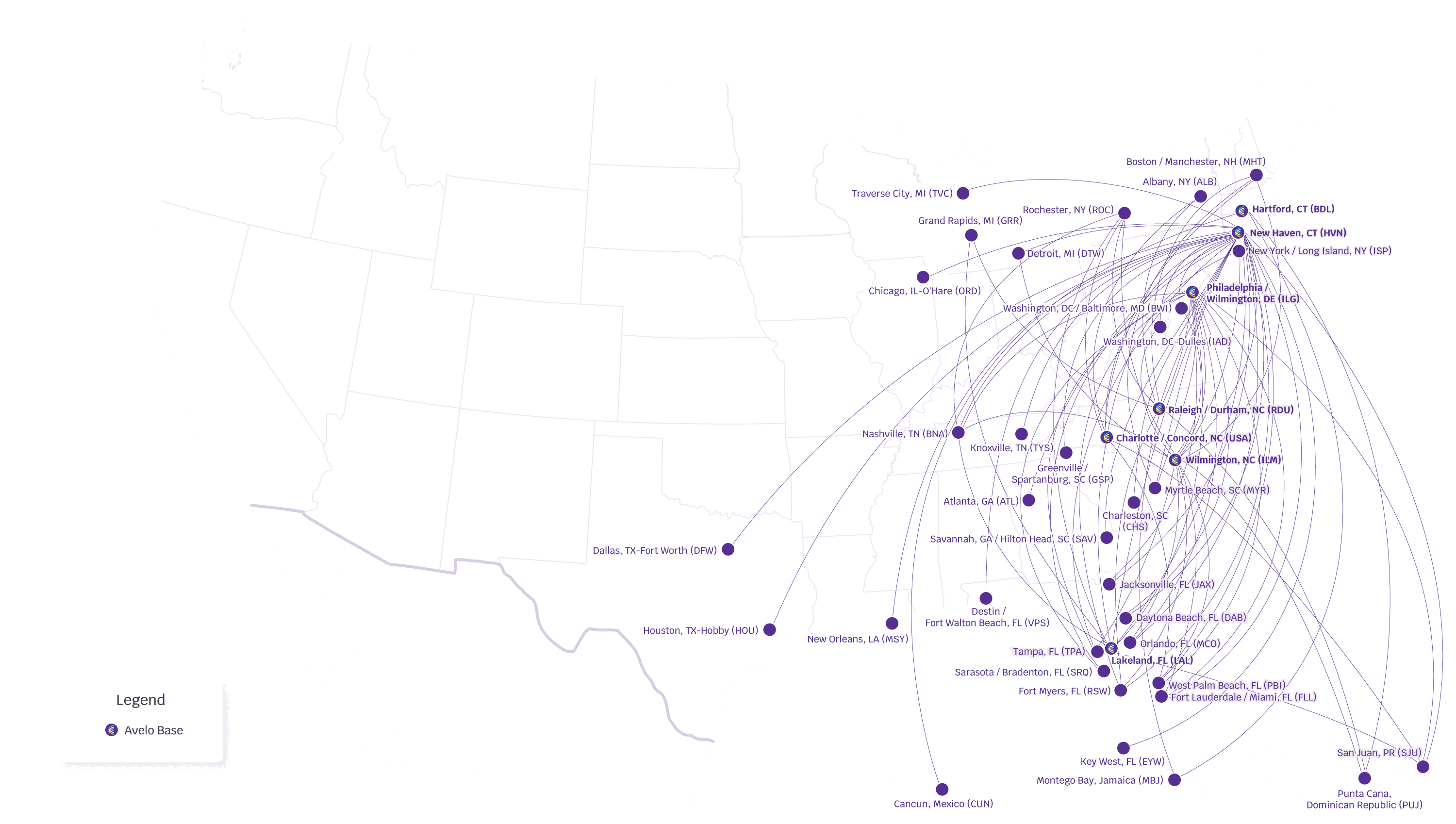 Avelo Route Map