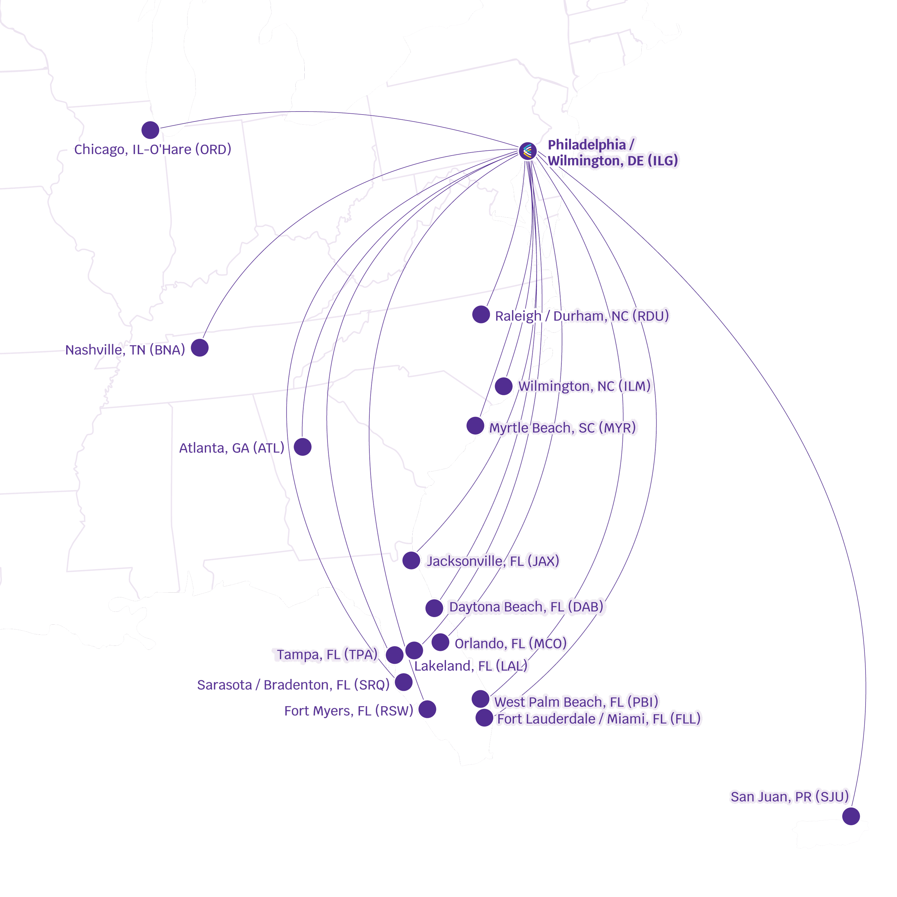 Avelo ILG Map Routes