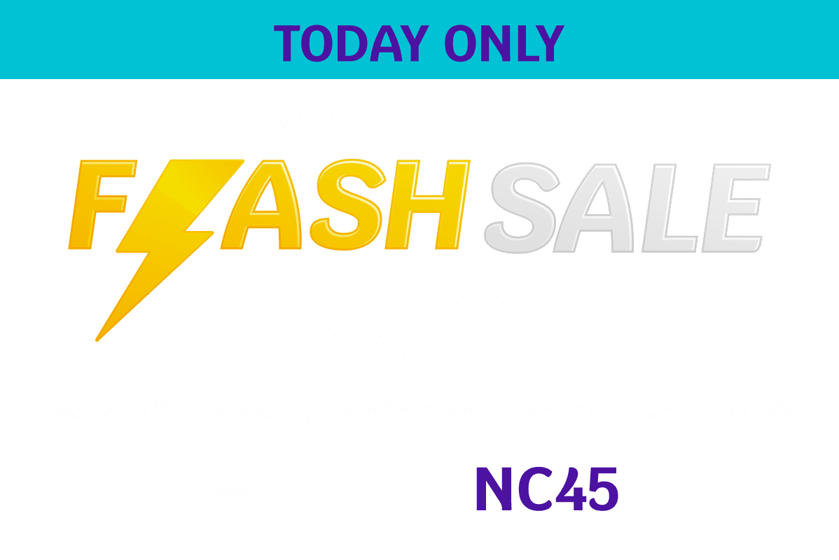 TODAY ONLY | North Carolina FLASH SALE | 45% OFF base fares** on select flights to/from North Carolina between 11/9-3/25 | Use promo code NC45