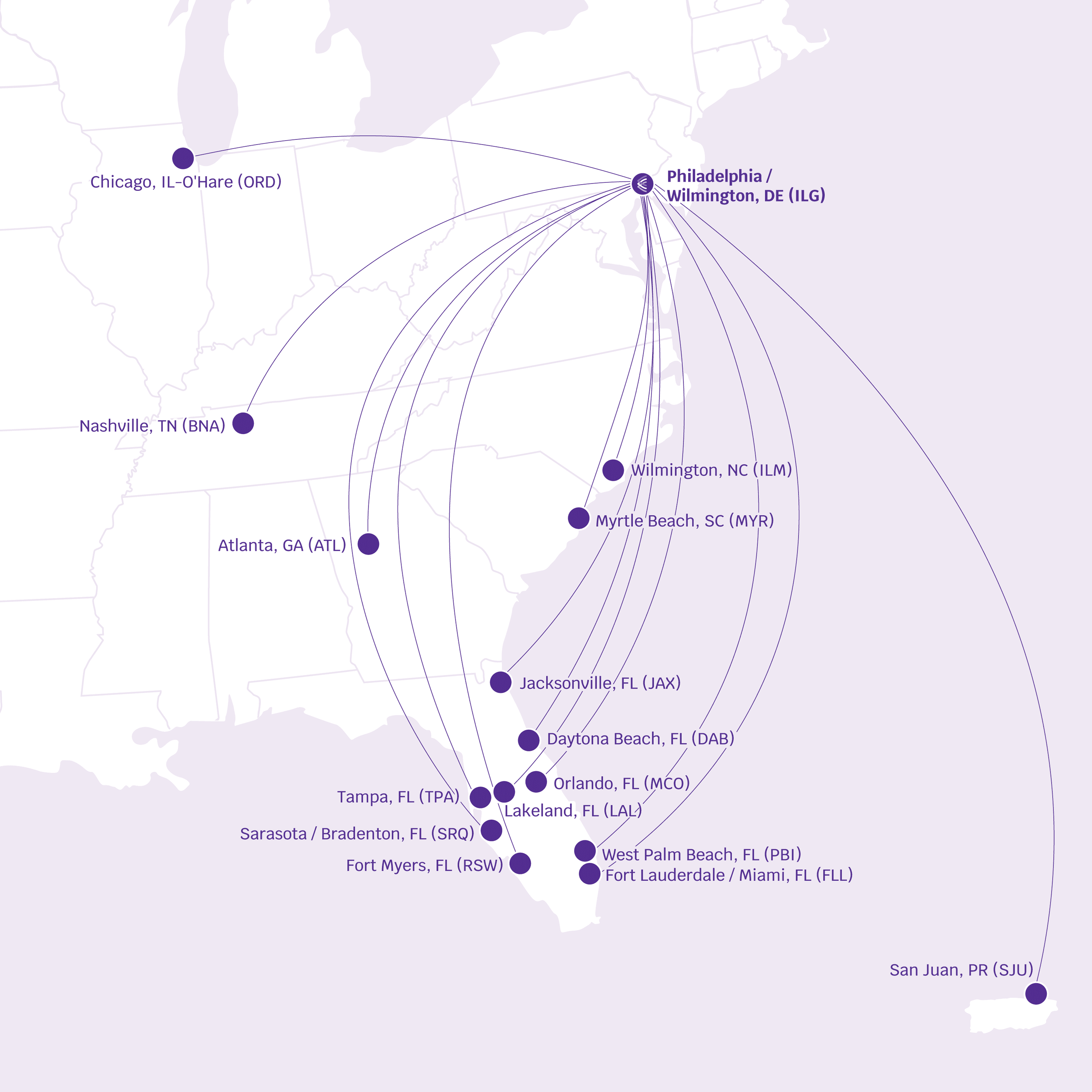 Avelo ILG Map Routes