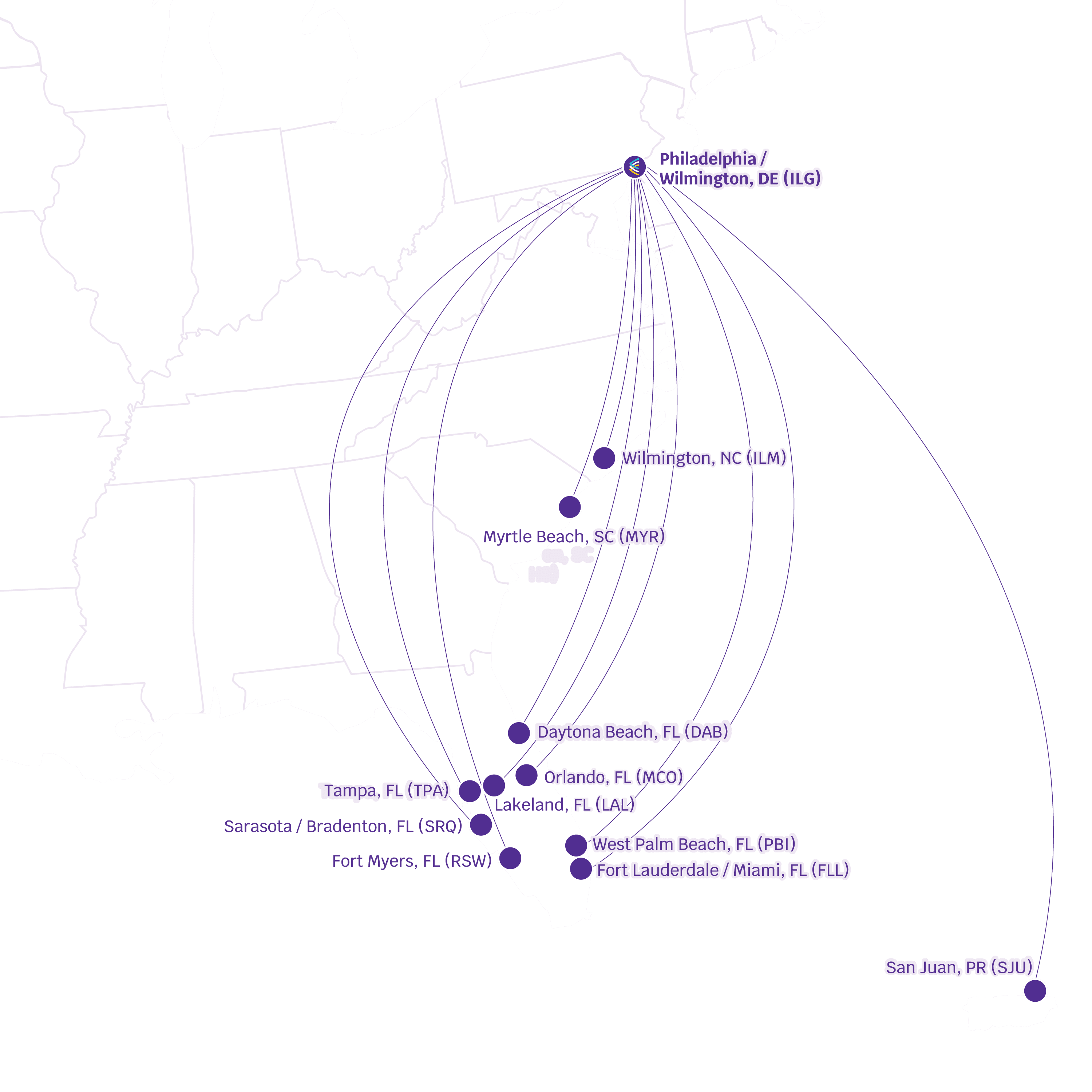 Avelo ILG Map Routes