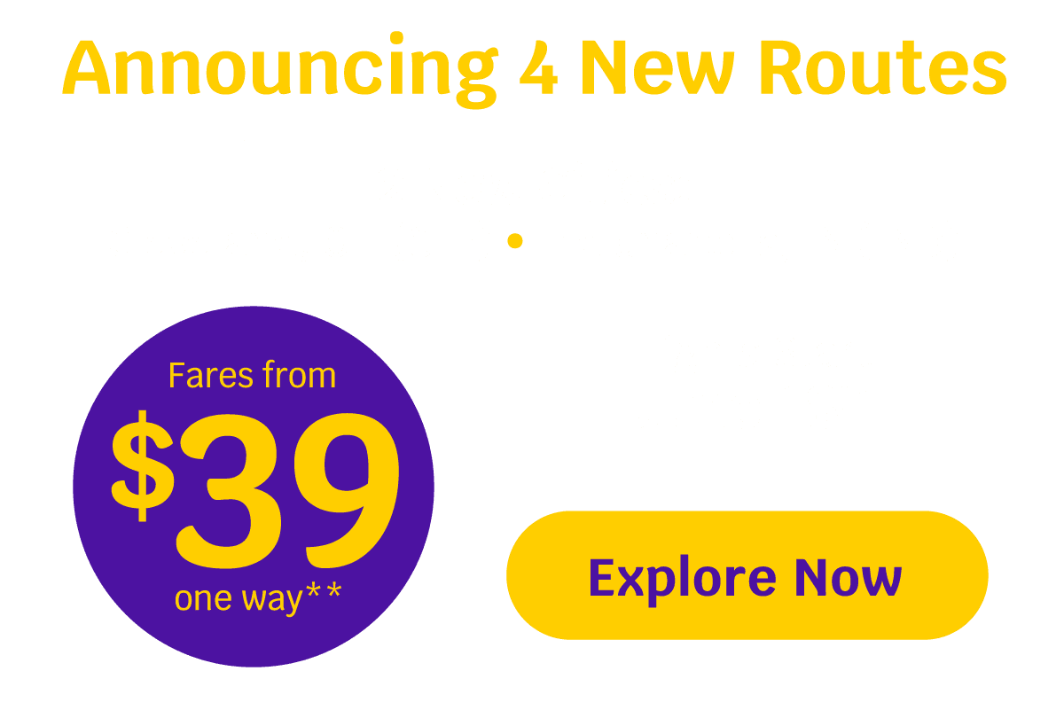 Announcing 4 New Routes | 2 New Cities: Cleveland, OH (CLE) and Indianapolis, IN (IND) | Fares from $39 one way* | Flights Start June 18th - Explore Now