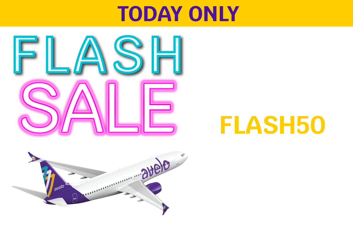 TODAY ONLY - FLASH SALE | $50 0FF round trip base fares** on ALL flights between 4/22-5/31 |  Use promo code FLASH50 + $10 OFF checked bags