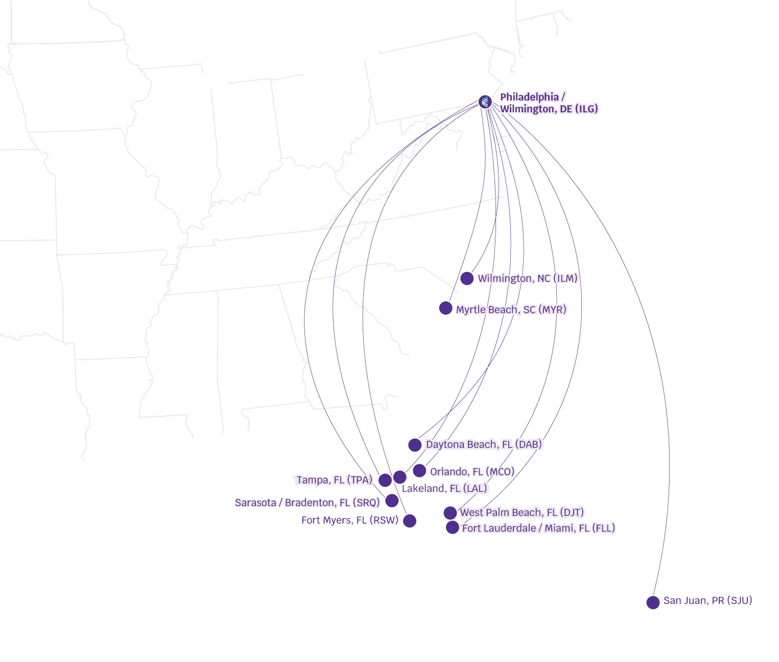 Avelo ILG Map Routes