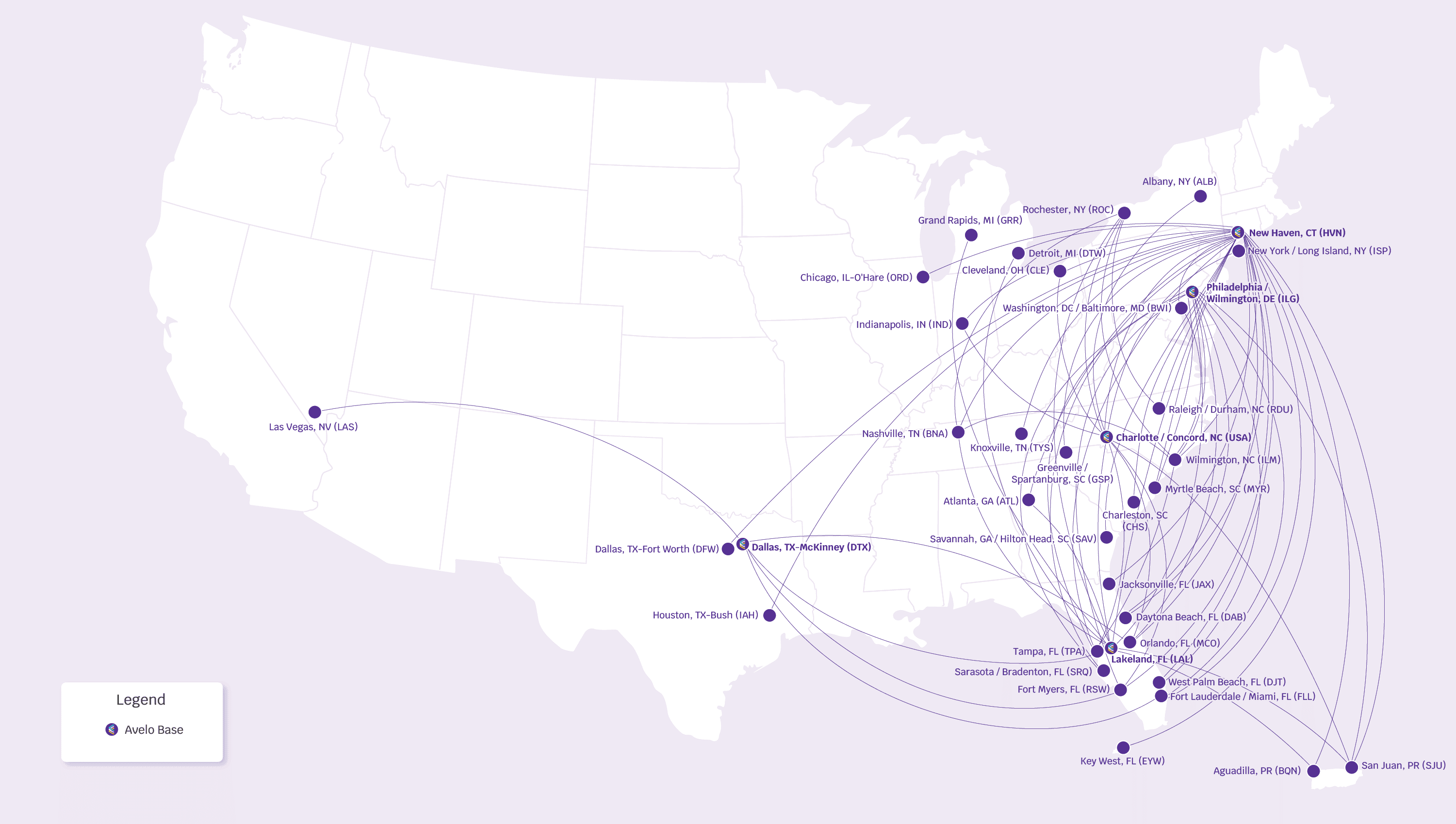 Avelo Route Map